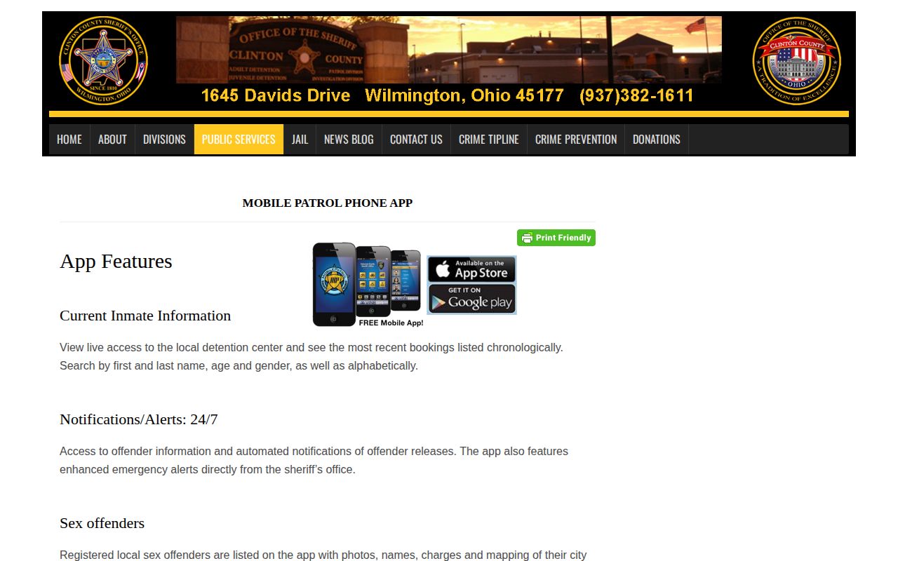 Clinton County Sheriff MobilePatrol feature description