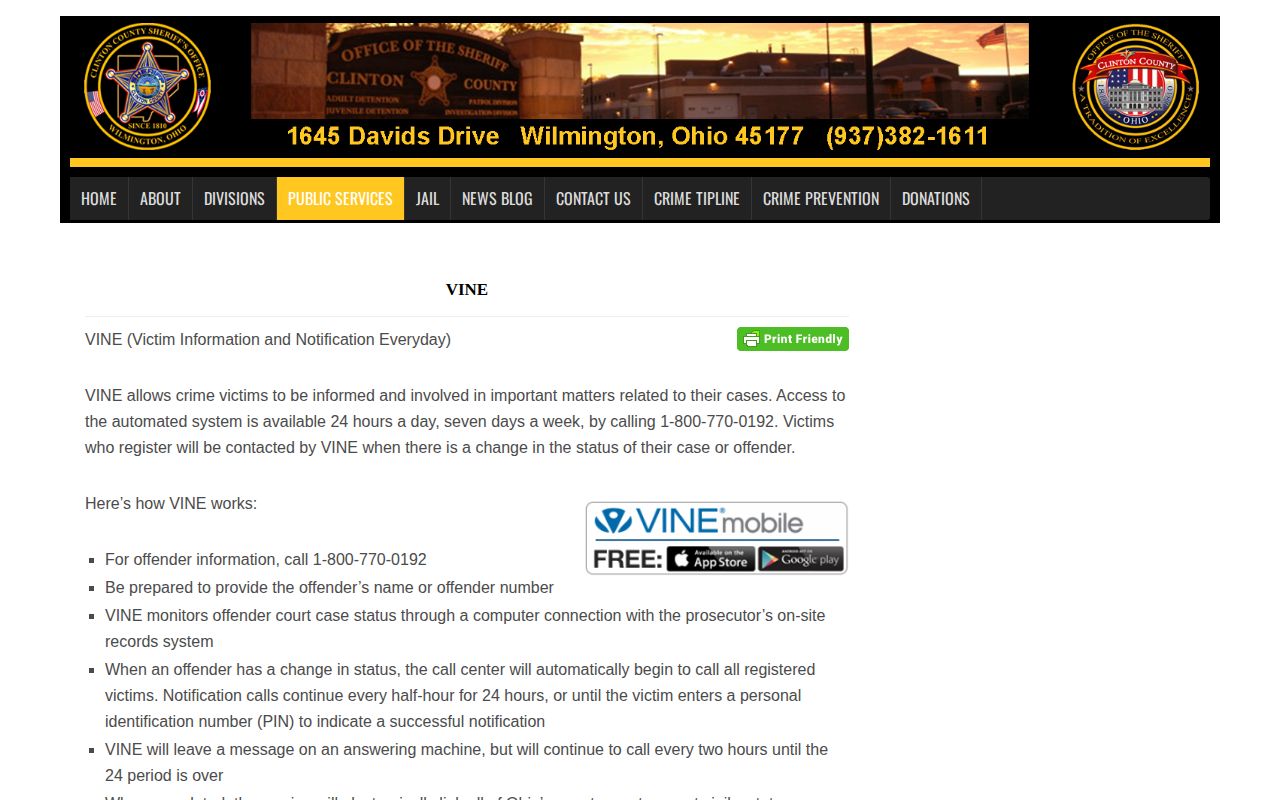 Clinton County Sheriff VINE participation information