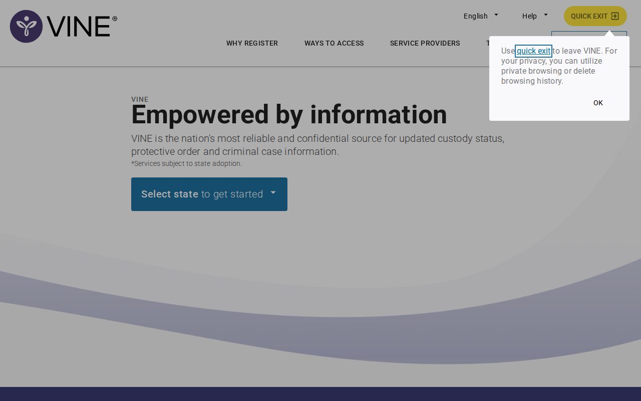 VINELink Ohio selection and person search screen